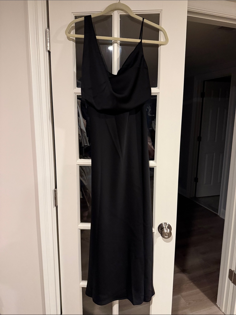 Black Slip Midi Dress with Cowl Neck